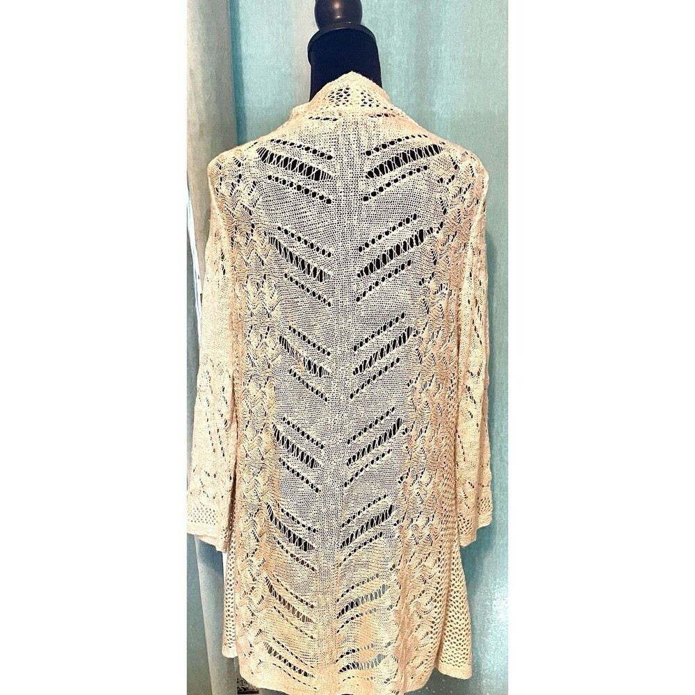 Women's Open Front Lace Cardigan Beige Size XL Crochet Boho Retro Hannah - Picture 8 of 16